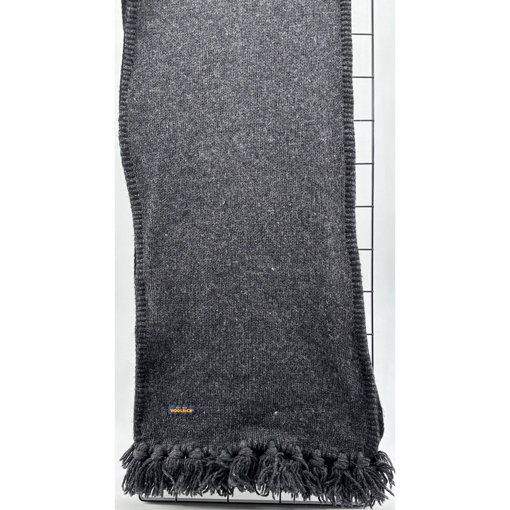 Woolrich Reversible Wool Blend Fleece Lined‎ Scarf Charcoal Gray Tassel 58x12